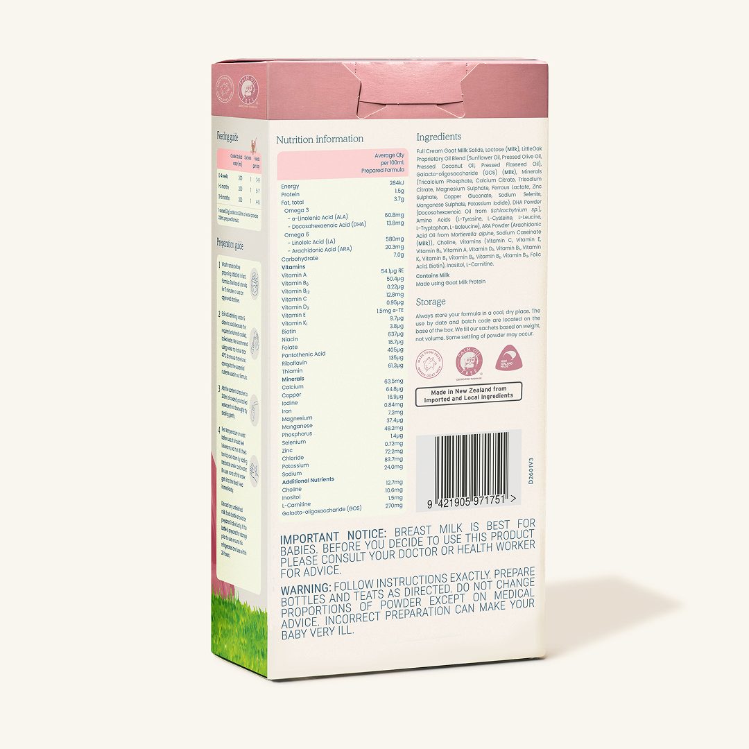 Natural Goat Milk Infant Formula with Olive Oil 6 x 30gm Travel Sachets