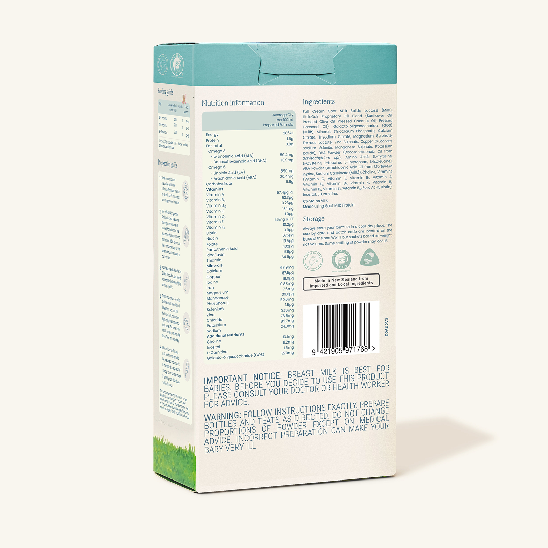 Natural Goat Milk Follow-on Formula with Olive Oil 6 x 30gm Travel Sachets
